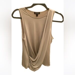 NWT Express Sleeveless Draped Front Side Ruched Top, Taupe Beige Tan Size S